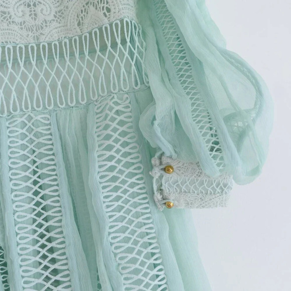 Zimmerman Rhythm Spiral Empire Dress Mint Green Lace & Chiffon Dress Size 0 - Picture 5 of 16